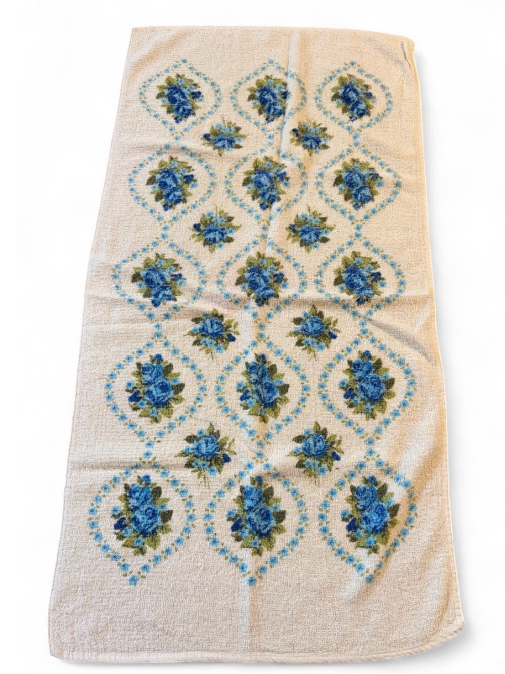 Vintage Blue Rose Trellis Floral Pattern Bath Hand Towel Cottagecore Fairycore
